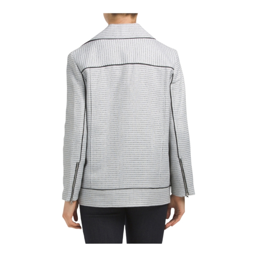 NWT Badgley Mischka Tweed Moto Jacket Grey Multi  Large - Picture 2 of 15